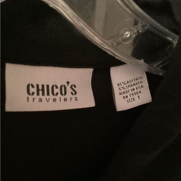 CHICO'S TRAVELERS MED VTG 90S BLACK FULL SNAP FRONT COLLARED LONG SLEEVE BLOUSE - Picture 5 of 7